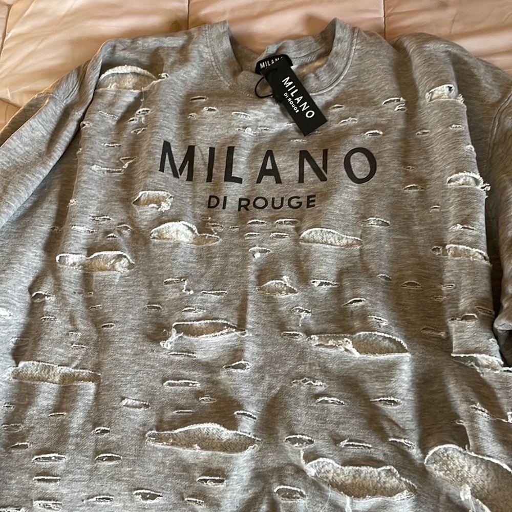 Milano Di Rouge Unisex Holy Smokes Distressed Crewneck